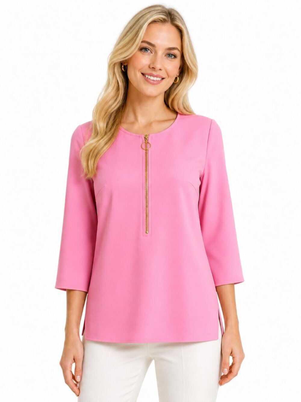 Trina Turk Versed Pink Half Zip Tunic Top